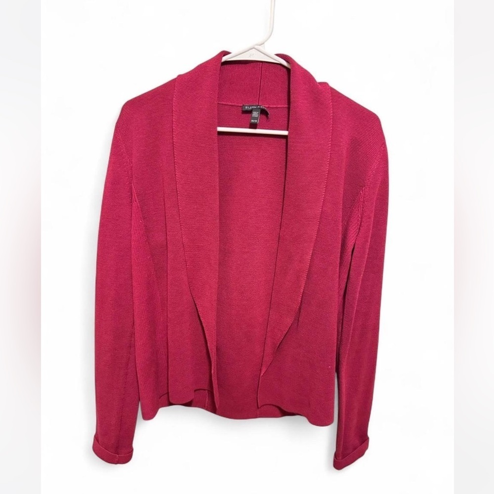Eileen Fisher Maroon Silk & Organic Cotton Open Cardigan